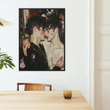 Makeup - Neo-baroque Gay Male Couple Art Print / Canvas Black-framed Artwork Two Men Intimate Embrace Rendered Textured, Prints