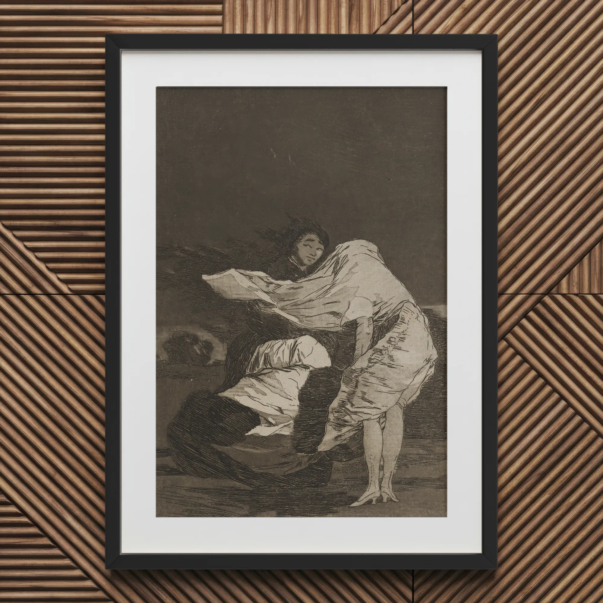 Mala Noche - Francisco De Goya Art Print, 20x30’’ / 51x76cm / Black Frame / 2’’ Matboard, Framed Dark Sepia-toned Print Goya’s Disparate
