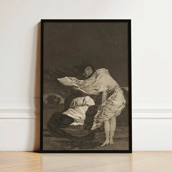 Mala Noche - Francisco De Goya Art Print / Canvas Black-framed Monochromatic Sketch Two Figures Dynamic, Suffocating Dark Prints
