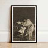 Mala Noche - Francisco De Goya Art Print / Canvas Black-framed Monochromatic Sketch Two Figures Dramatic, Suffocating Dark Prints