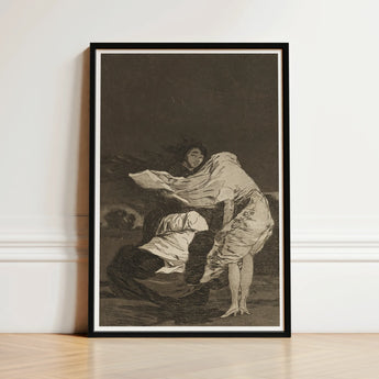 Mala Noche - Francisco De Goya Art Print / Canvas Black-framed Monochromatic Sketch Two Figures Dramatic, Suffocating Dark Prints