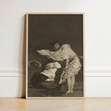 Mala Noche - Francisco De Goya Art Print / Canvas Framed Monochrome Dramatic Sketch-style Artwork Two Figures, Suffocating Dark Prints
