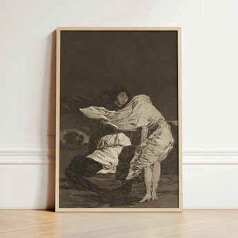 Mala Noche - Francisco De Goya Art Print / Canvas Framed Monochrome Dramatic Sketch-style Artwork Two Figures, Suffocating Dark Prints