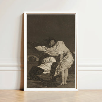 Mala Noche - Francisco De Goya Art Print / Canvas Framed Black-and-white Classical Artwork Two Figures Dramatic, Suffocating Dark Prints