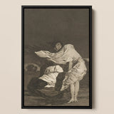 Mala Noche - Francisco De Goya Art Print / Canvas Black-framed Artwork Monochromatic Two Figures Dramatic Dynamic Poses, Suffocating Dark