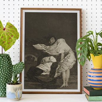 Mala Noche - Francisco De Goya Art Print / Canvas Framed Monochromatic Artwork Two Figures Drapery, Suffocating Dark Prints