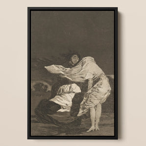 Mala Noche - Francisco De Goya Framed Canvas, 12x18’’ / 31x46cm / Black Floating Frame, Framed Goya Two Figures Dark Stormy Landscape