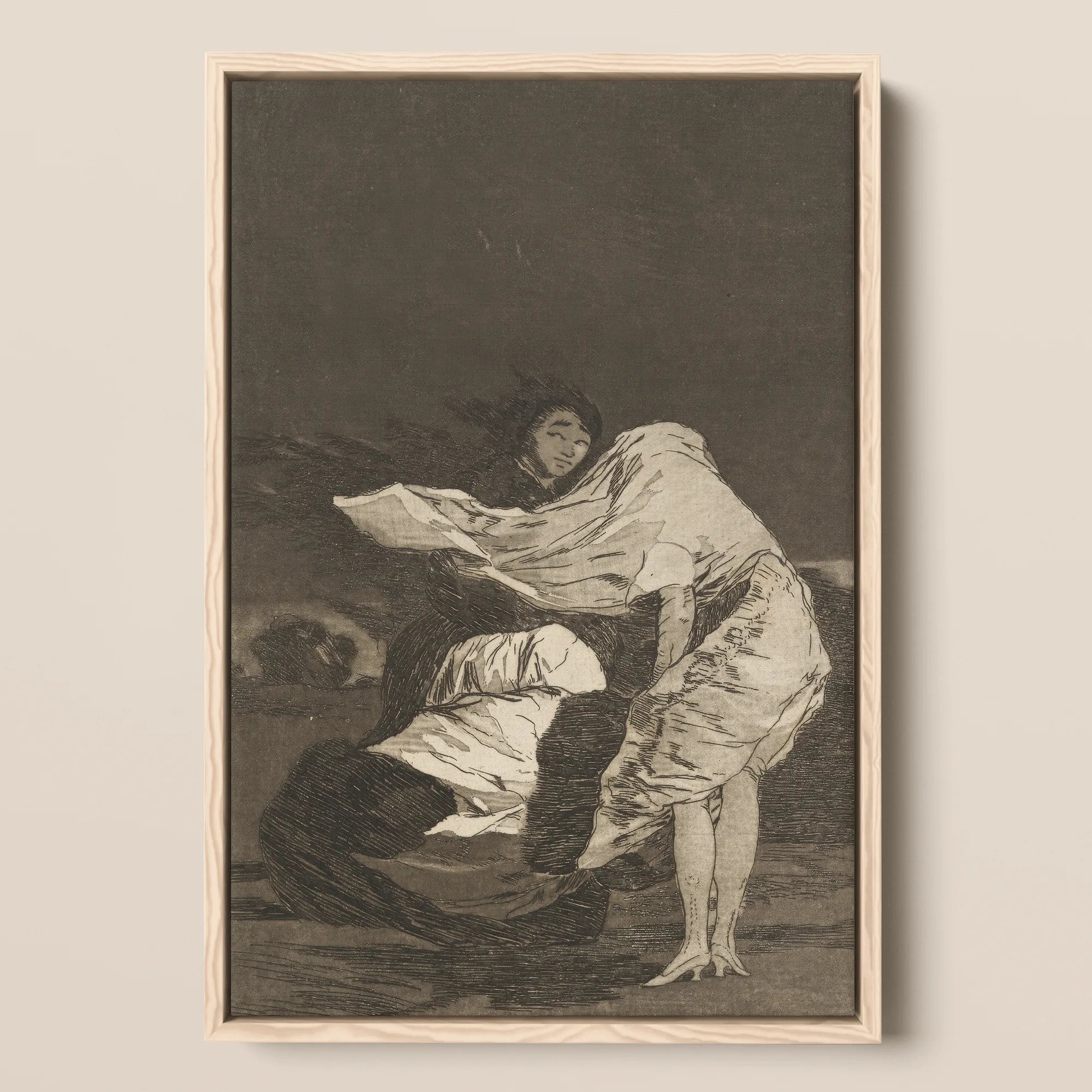 Mala Noche - Francisco De Goya Framed Canvas, 12x18’’ / 31x46cm / Natural Floating Frame, Framed Print Goya’s Witches Sabbath