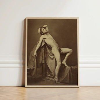 Male Figure in Repose - Gaudenzio Marconi Fine Art Print / Canvas Sepia-toned Framed Nude Classical, Thigh Curves, Sunlit Ruin Prints