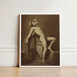 Male Figure in Repose - Gaudenzio Marconi Fine Art Print / Canvas Framed Sepia-toned Photographic Nude Posed, Thigh Curves, Sunlit Ruin