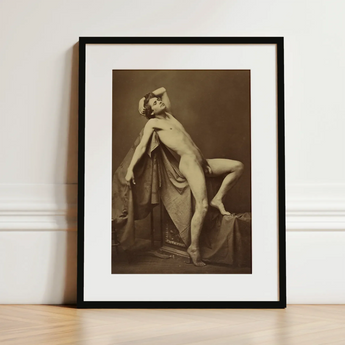 Male Figure in Repose - Gaudenzio Marconi Fine Art Print / Canvas Black-framed Art Print Sepia-toned Classical Nude Portrait Male Gaudenzio