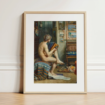 Male Nude with Accordion - Julien Renevier Art Print / Canvas, 12x16’’ / 31x41cm / Natural Frame / Matboard, Posters Prints & Visual