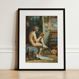 Male Nude with Accordion - Julien Renevier Art Print / Canvas Black-framed Art Print Classical Painting Nude Male Figure Renevier’s Nude,