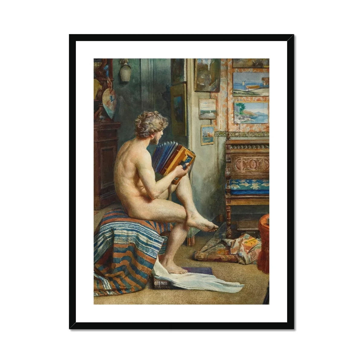 Male Nude with Accordion - Julien Renevier Art Print Posters Prints & Visual Artwork