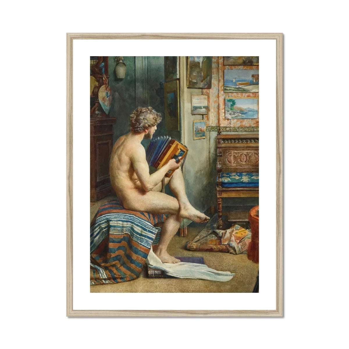 Male Nude with Accordion - Julien Renevier Art Print Posters Prints & Visual Artwork