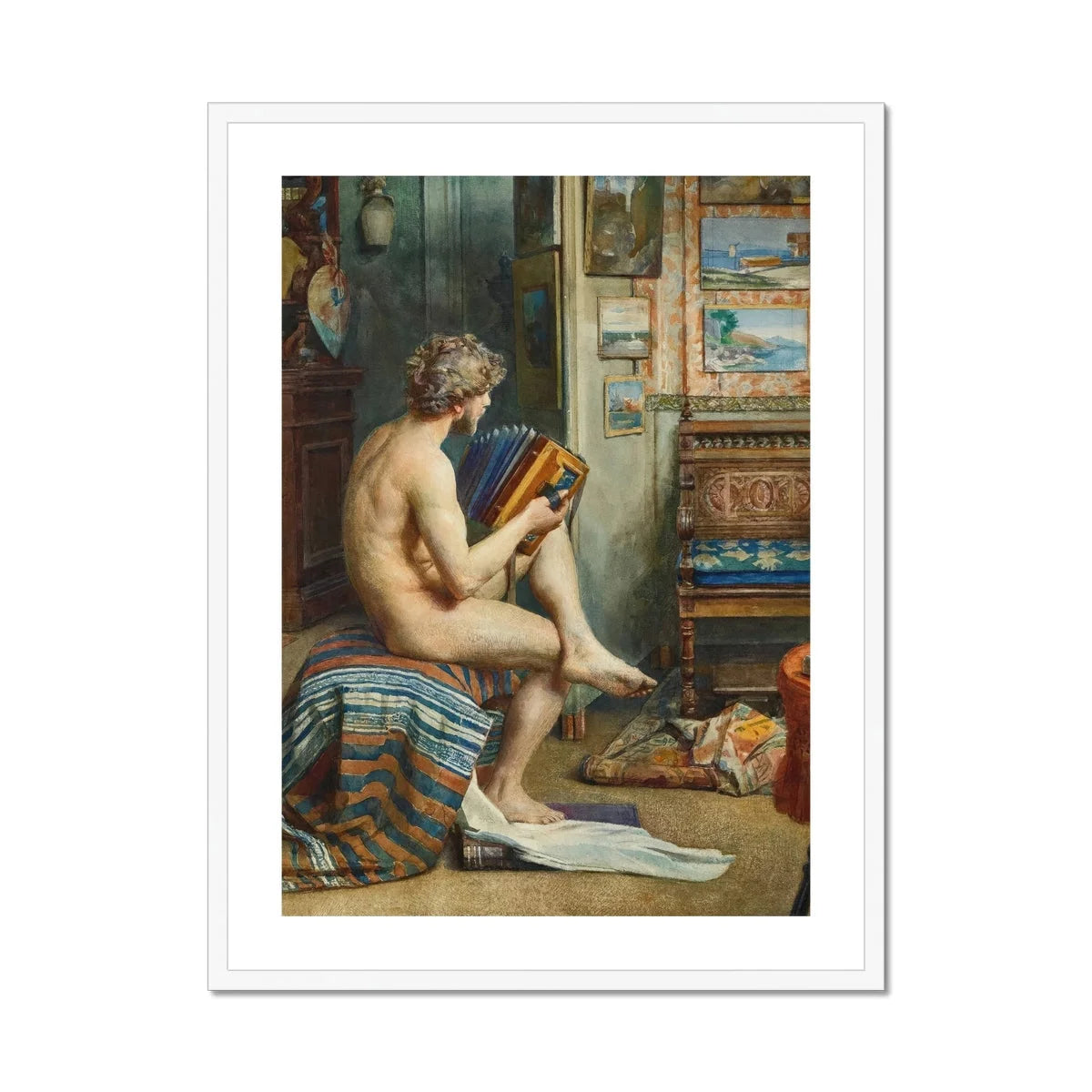 Male Nude with Accordion - Julien Renevier Art Print Posters Prints & Visual Artwork