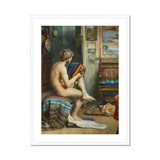 Male Nude with Accordion - Julien Renevier Art Print, Nude Figure Sits Partially Draped Striped Fabric