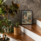 Male Nude with Accordion Julien Renevier Art Print, Framed Artwork Figure Window Sits Wooden Stairs Among