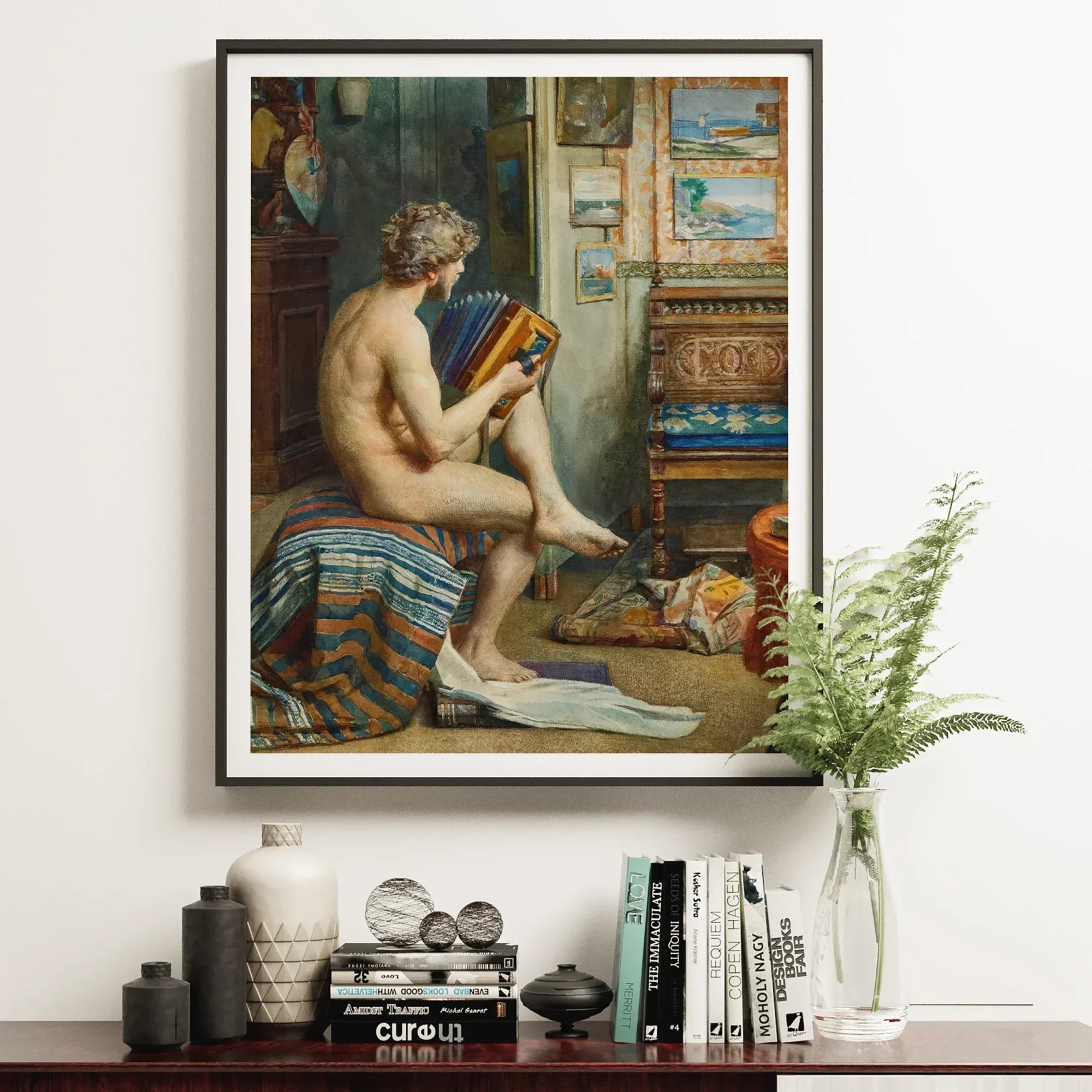 Male Nude with Accordion - Julien Renevier Art Print Posters Prints & Visual Artwork