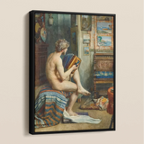 Male Nude with Accordion - Julien Renevier Framed Canvas, Nude Figure Seated Draped Fabric Book