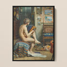 Male Nude with Accordion Julien Renevier Framed Canvas, Nude Figure Seated Striped Cloth Accordion Style Book Document