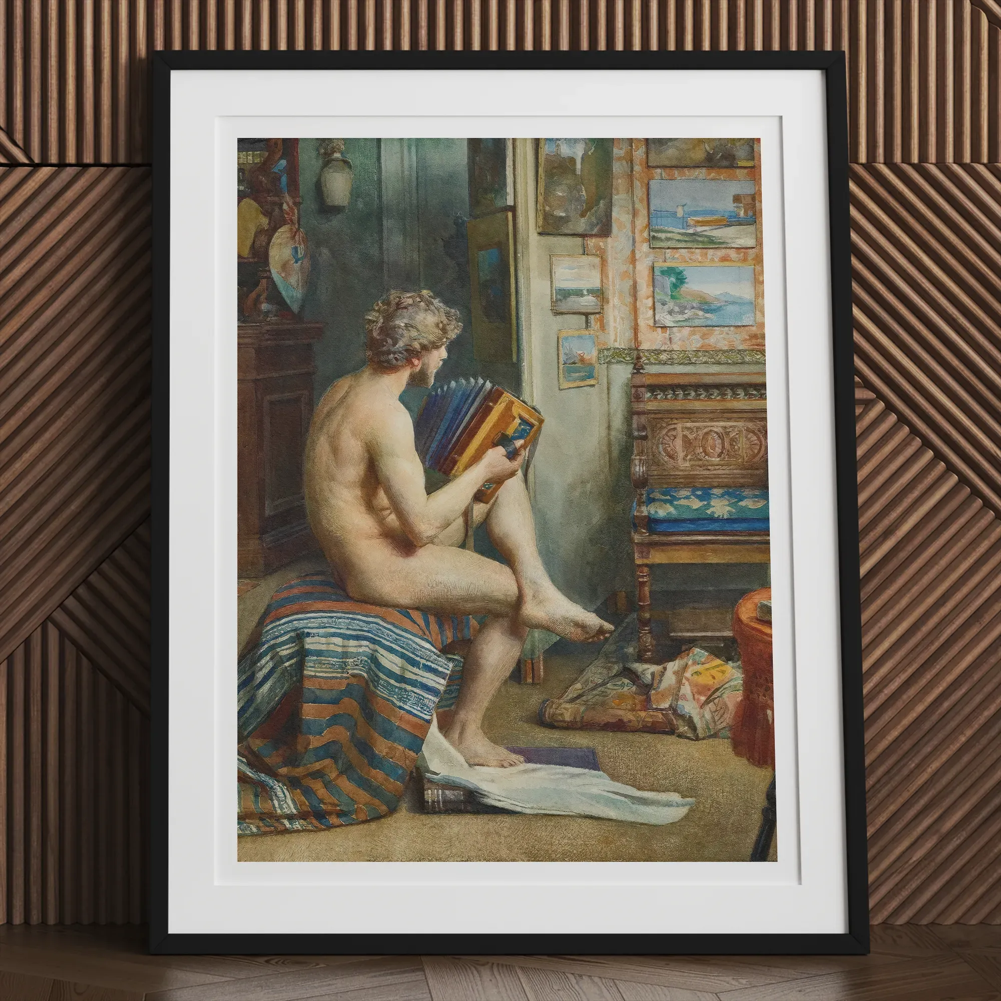 Male Nude With Accordion - Julien Renevier Gay Art Print - Posters Prints & Visual Artwork - Aesthetic Art