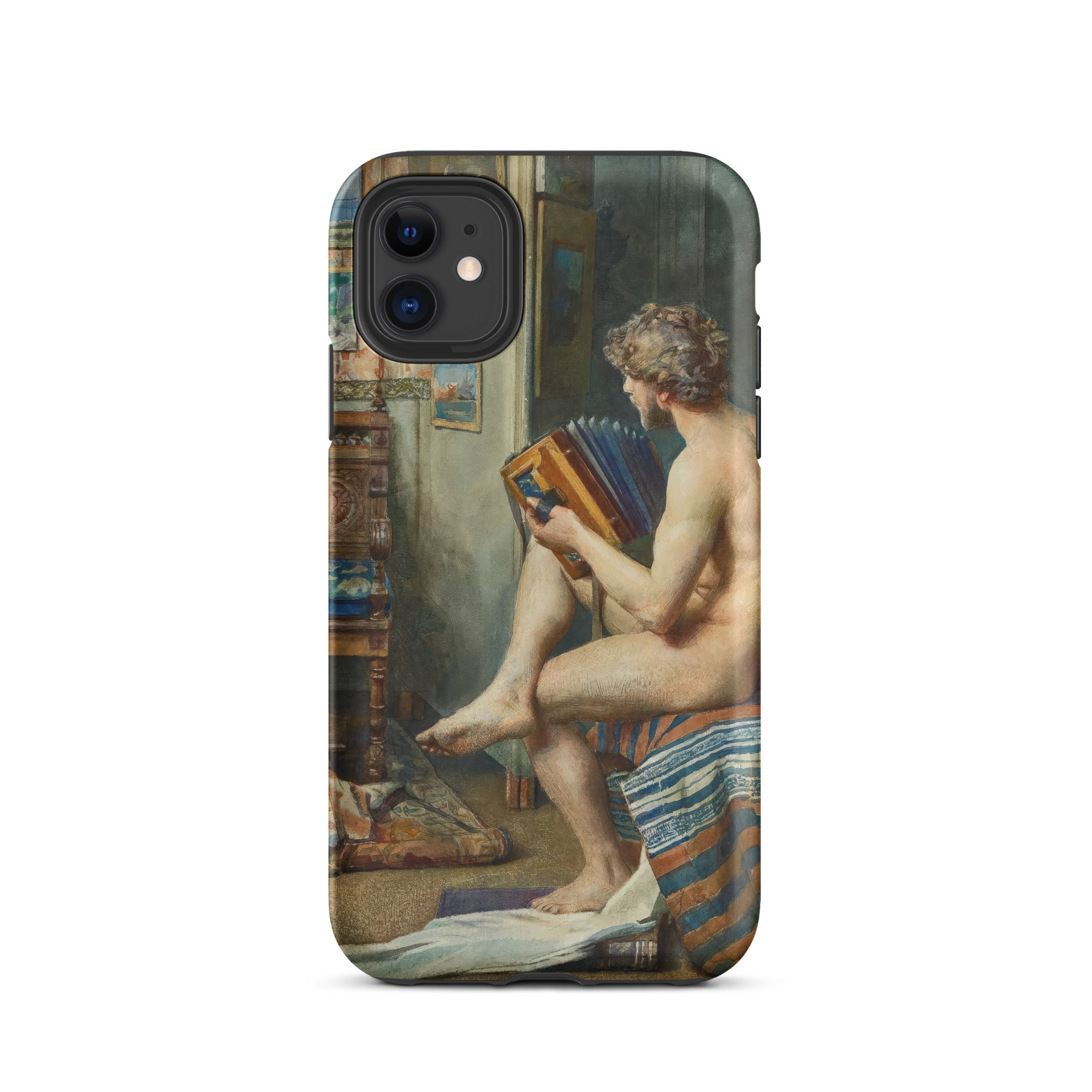 Male Nude with Accordion Julien Renevier Iphone Case, 11 / Matte, Phone Case Classical Painting