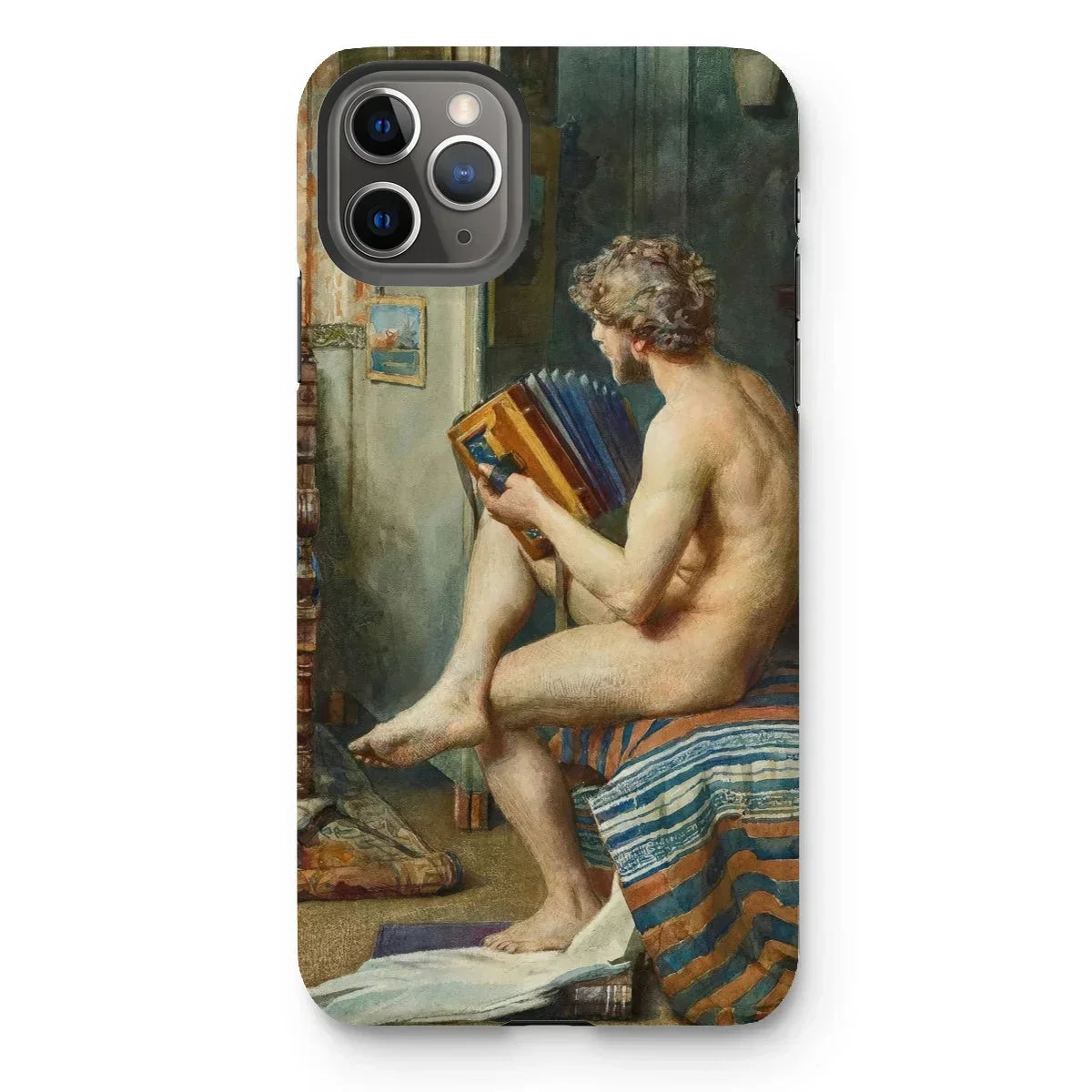 Male Nude with Accordion - Julien Renevier Iphone Case, 11 Pro Max / Matte, Phone Case Classical Nude Painting Figure