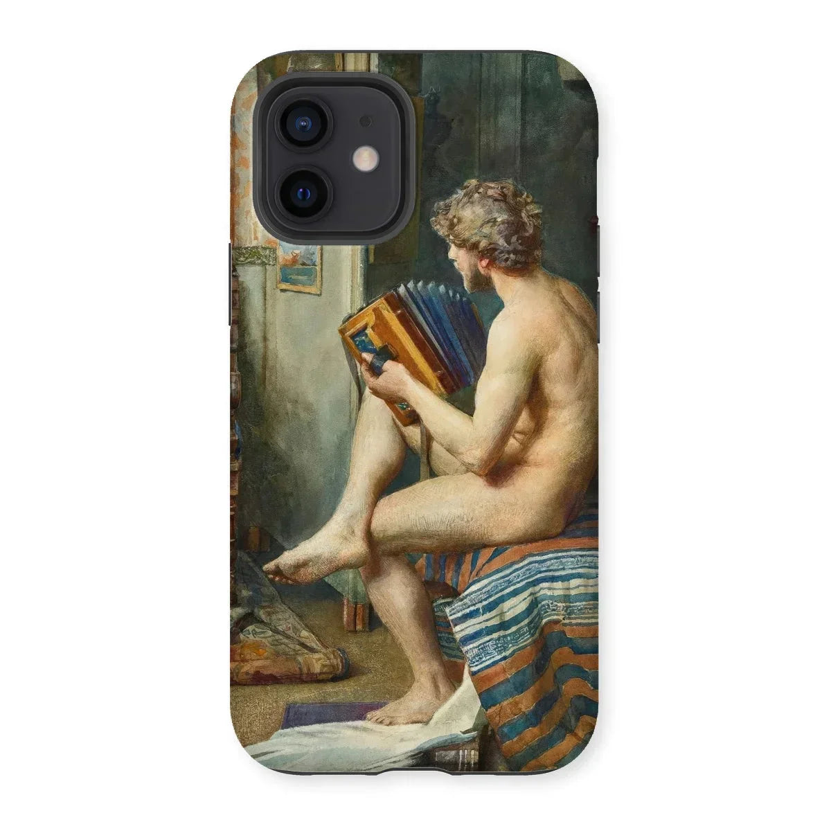 Male Nude with Accordion - Julien Renevier Iphone Case, 12 / Matte, Iphone Case Classical Painting Nude Figure Book Seated