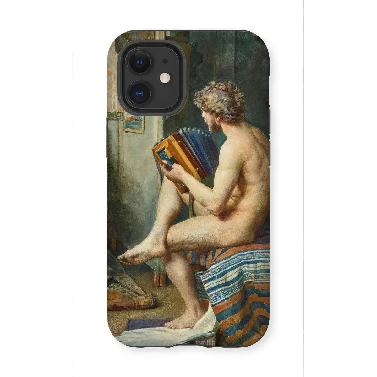 Male Nude with Accordion - Julien Renevier Iphone Case, 12 Mini / Matte, Iphone Case Classical Painting Nude Figure Book Seated