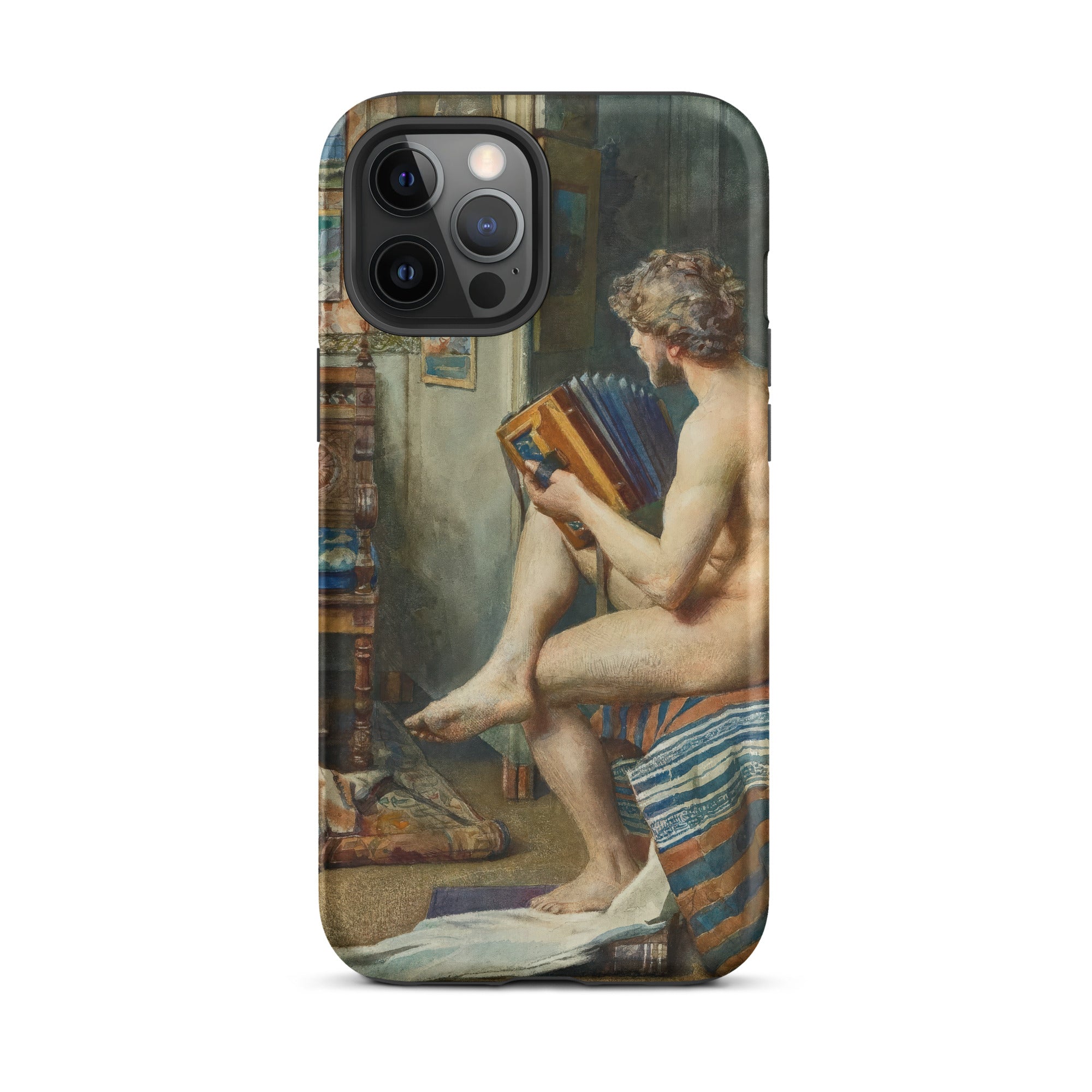 Male Nude with Accordion Julien Renevier Iphone Case, 12 Pro Max / Matte, Artistic Phone Case