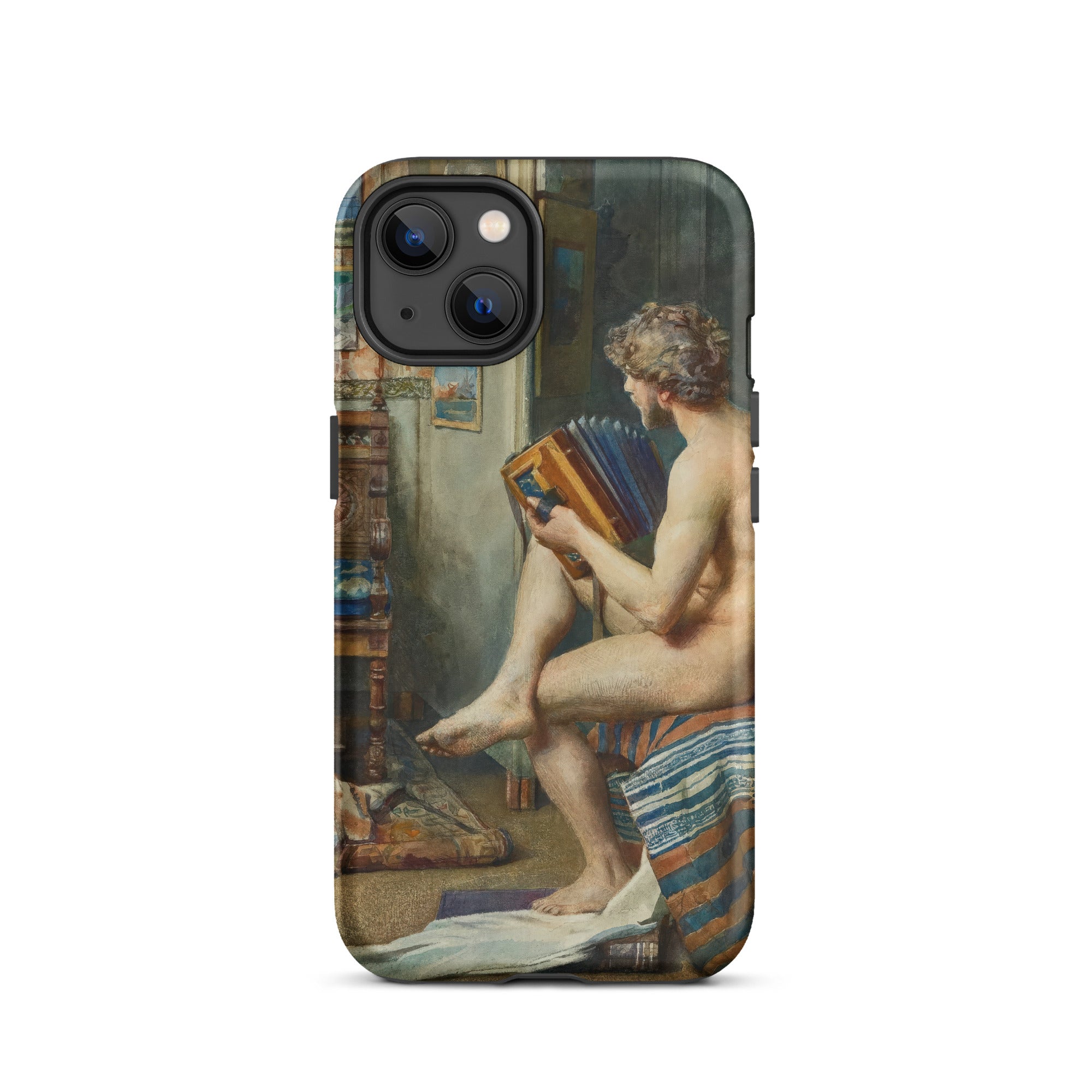 Male Nude with Accordion Julien Renevier Iphone Case, 13 / Matte, Phone Case Classical Painting