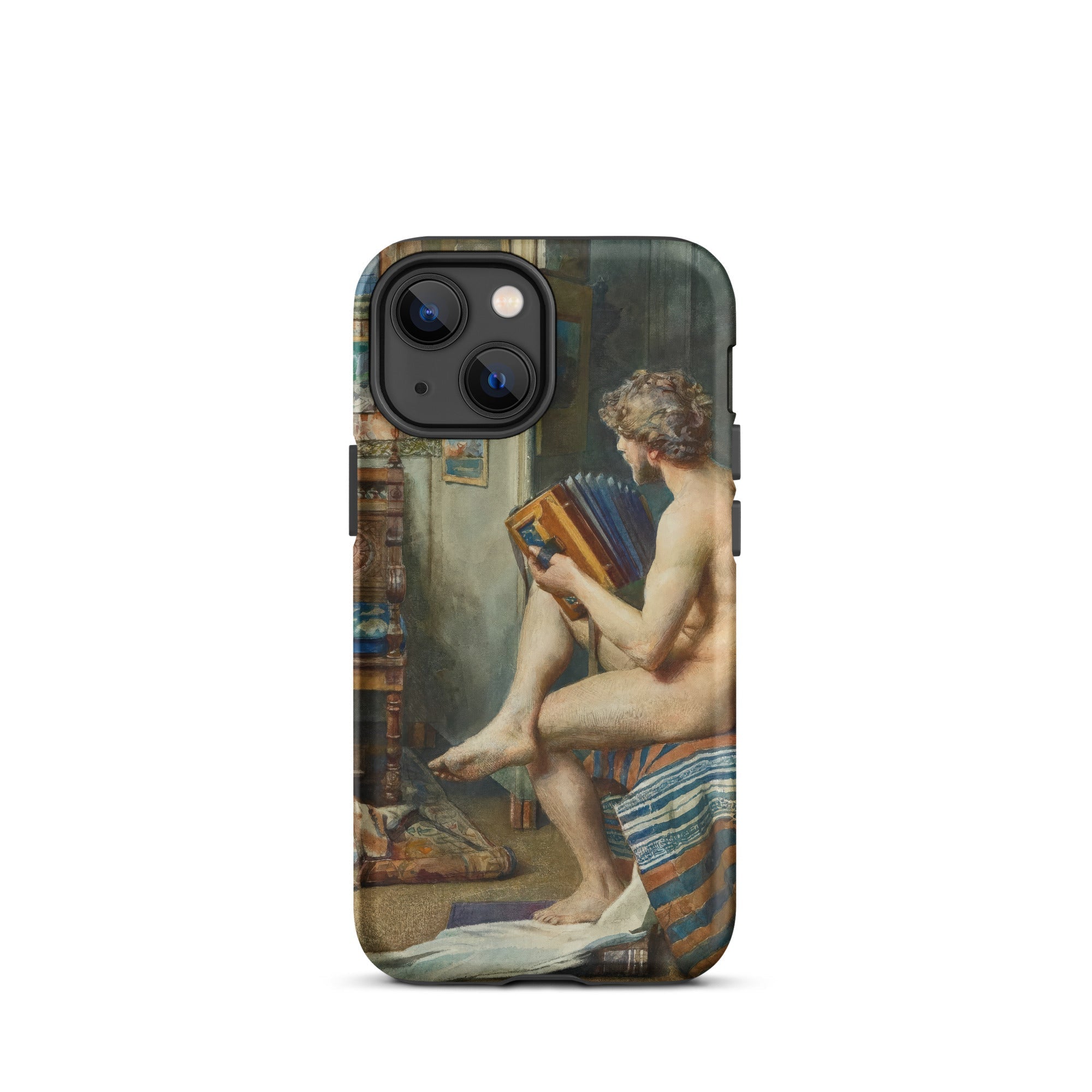 Male Nude with Accordion Julien Renevier Iphone Case, 13 Mini / Matte, Phone Case Classical Painting