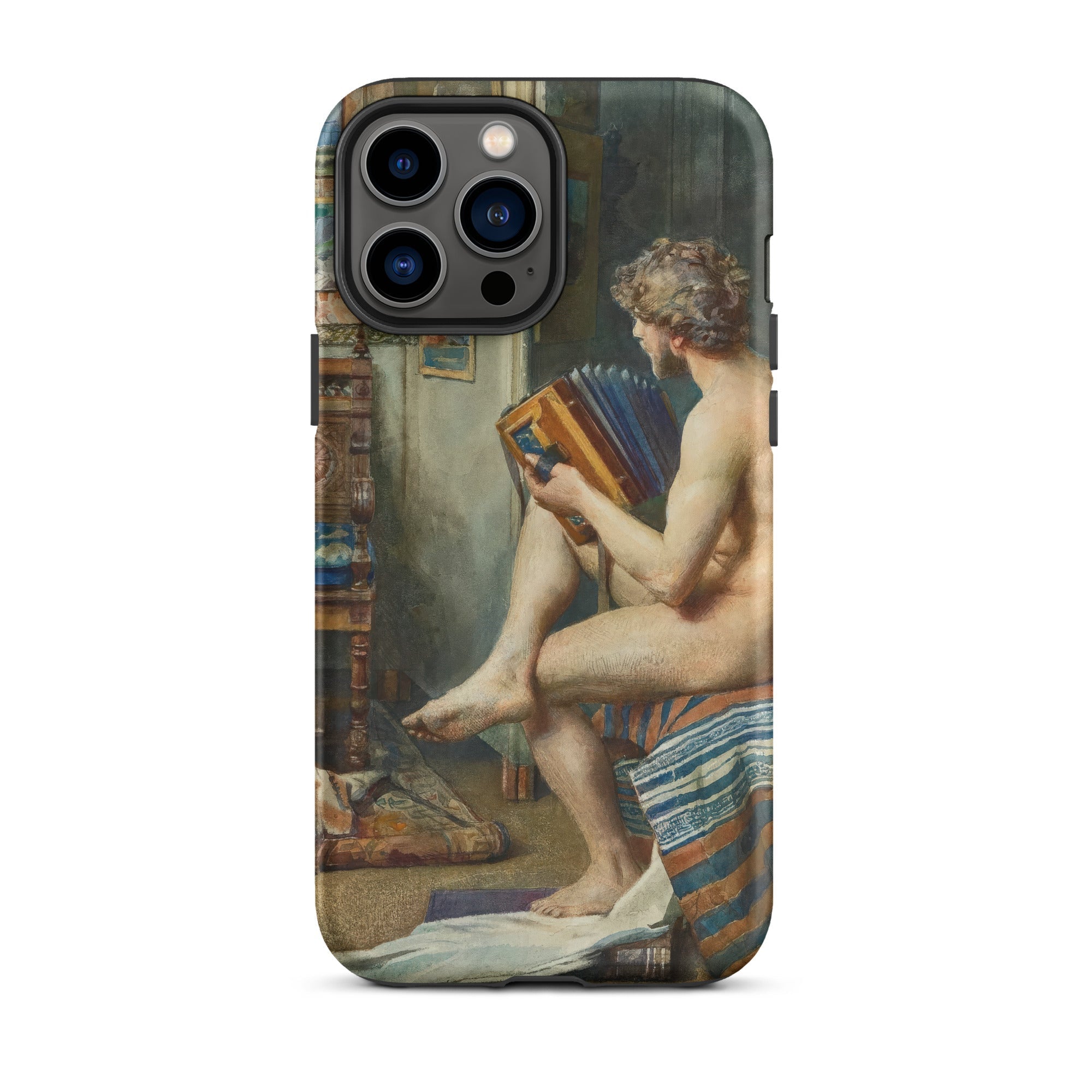 Male Nude with Accordion Julien Renevier Iphone Case, 13 Pro Max / Matte, Phone Case Classical Painting