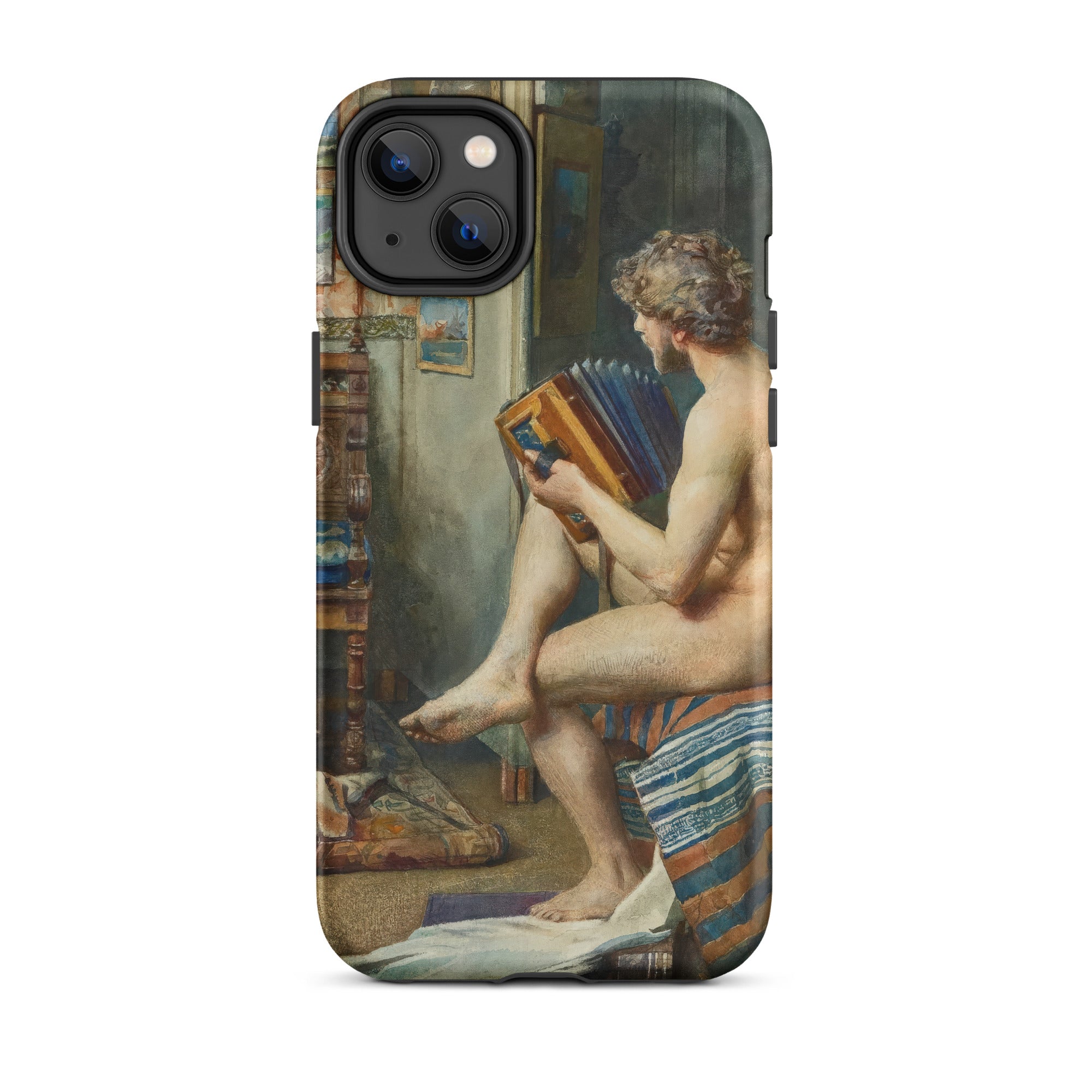 Male Nude with Accordion Julien Renevier Iphone Case, 14 Plus / Matte, Iphone Case Nude Man Accordion
