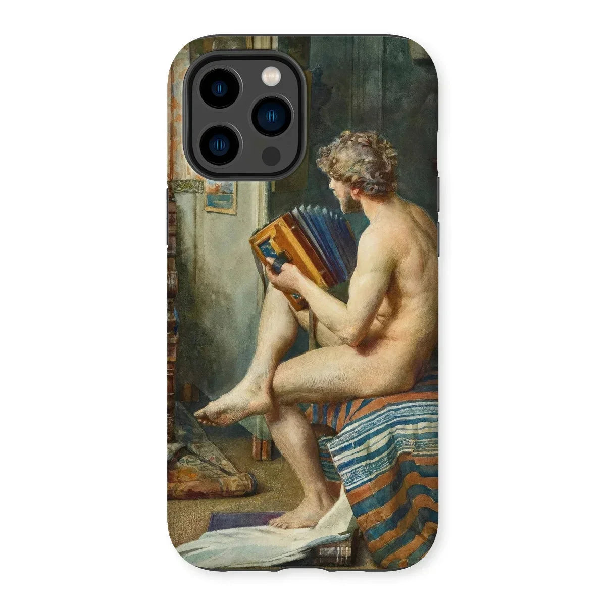 Male Nude with Accordion - Julien Renevier Iphone Case, 14 Pro Max / Matte, Iphone Case Classical Painting Nude Figure Book Seated