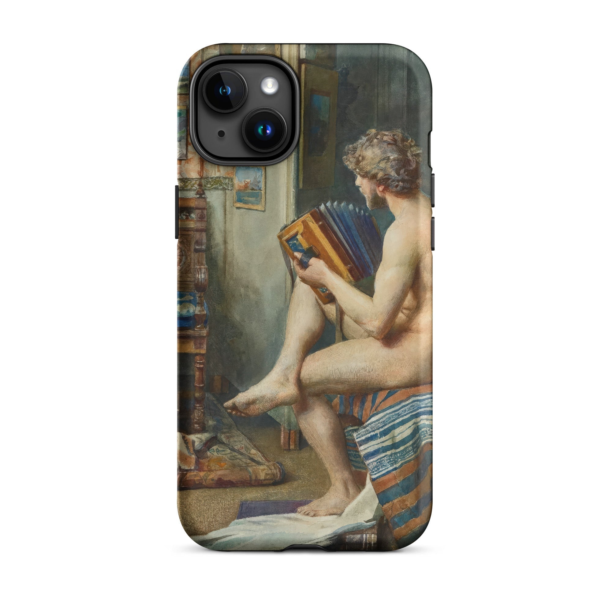 Male Nude with Accordion Julien Renevier Iphone Case, 15 Plus / Matte, Phone Case Classical Art