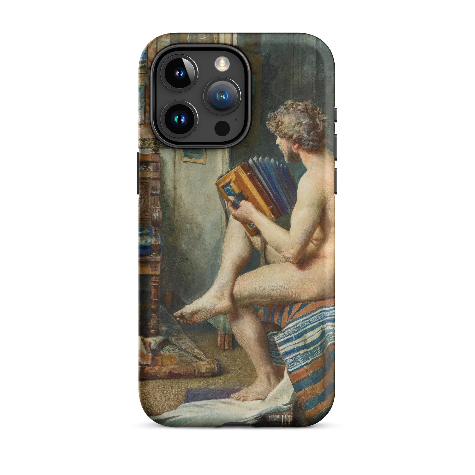 Male Nude with Accordion Julien Renevier Iphone Case, 15 Pro Max / Matte, Phone Case Classical Art