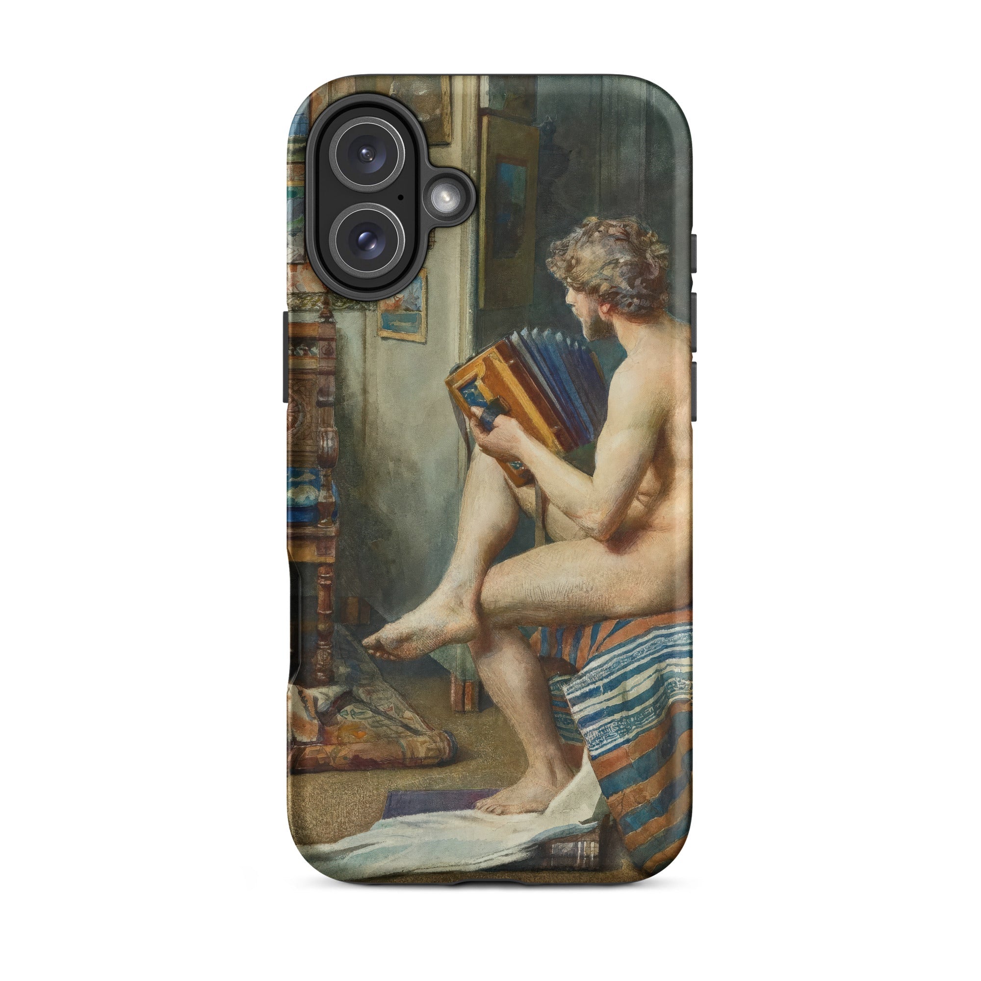 Male Nude with Accordion Julien Renevier Iphone Case, 16 Plus / Matte, Phone Case Classical Art
