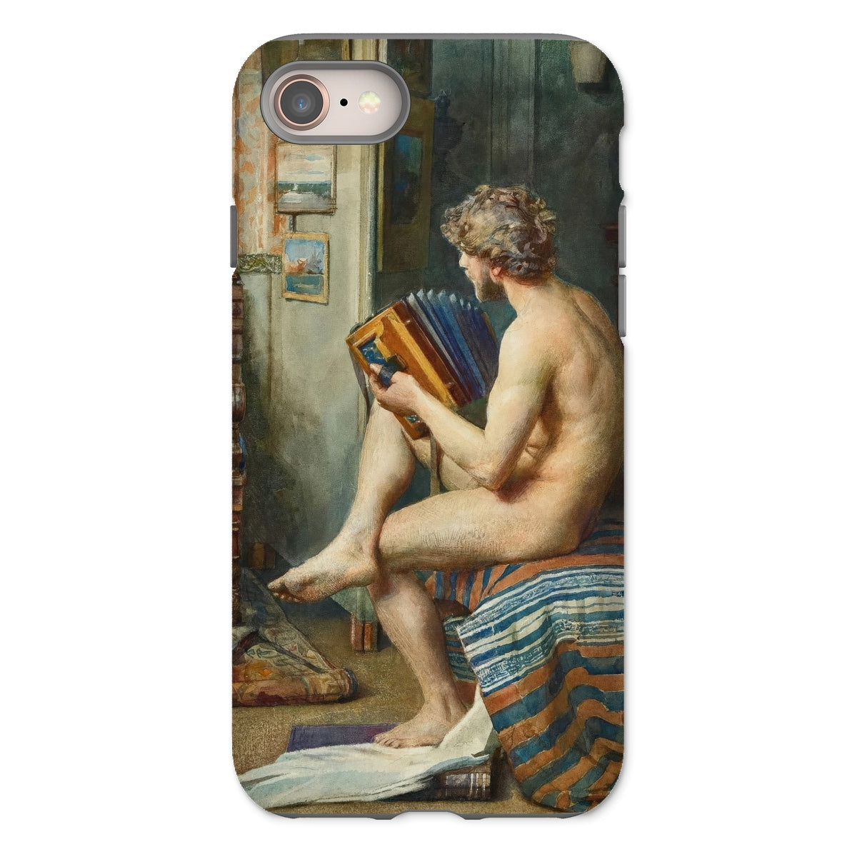 Male Nude with Accordion Julien Renevier Iphone Case, 8 / Matte, Phone Case Classical Nude Painting Figure Accordion Style Book