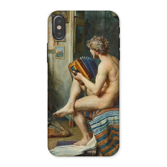 Male Nude with Accordion - Julien Renevier Iphone Case x / Matte Phone Case Classical Nude Painting Book Seated Striped Julien Renevier,