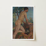 Male Nude Against Background of Orchard - Weiss Wojciech Art Print / Canvas Framed Reproduction Classical Painting Figure Outdoor Stages,