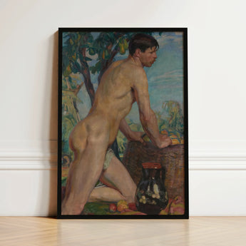 Male Nude Against Background of Orchard - Weiss Wojciech Art Print / Canvas Black-framed Figure Outdoor Rich Stages, Body Ripened Fruit,