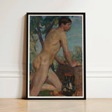 Male Nude Against Background of Orchard - Weiss Wojciech Art Print / Canvas Framed Painting Figure Outdoor Rendered Soft Stages, Body
