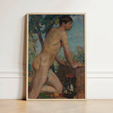 Male Nude Against Background of Orchard - Weiss Wojciech Art Print / Canvas Framed Painting Figure Outdoor Rendered Impressionistic Stages,