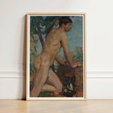 Male Nude Against Background of Orchard - Weiss Wojciech Art Print / Canvas Framed Painting Figure Outdoor Rendered Soft Stages, Body