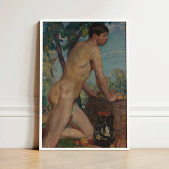 Male Nude Against Background of Orchard - Weiss Wojciech Art Print / Canvas White-framed Reproduction Classical Painting Stages, Body