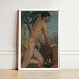 Male Nude Against Background of Orchard - Weiss Wojciech Art Print / Canvas Framed Painting Figure Outdoor Rendered Soft Stages, Body