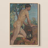 Male Nude Against Background of Orchard - Weiss Wojciech Art Print / Canvas, 12x18’’ / 31x46cm / Natural Frame, Posters Prints & Visual