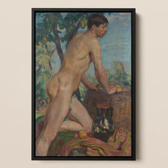 Männlicher Akt vor dem Hintergrund eines Obstgartens - Weiss Wojciech Kunstdruck / Leinwand, Poster, Drucke & Visuelle Kunstwerke, Toby Leon